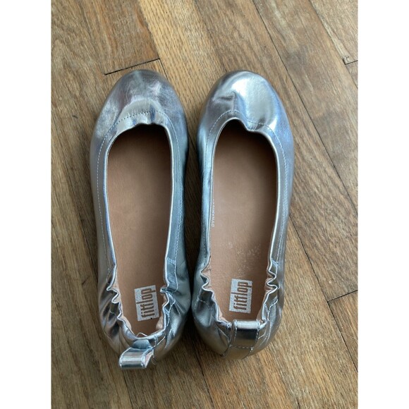 FitFlop Allegro Ballet Flats Shoes 6 Silver Metallic Leather Women’s - Picture 3 of 14